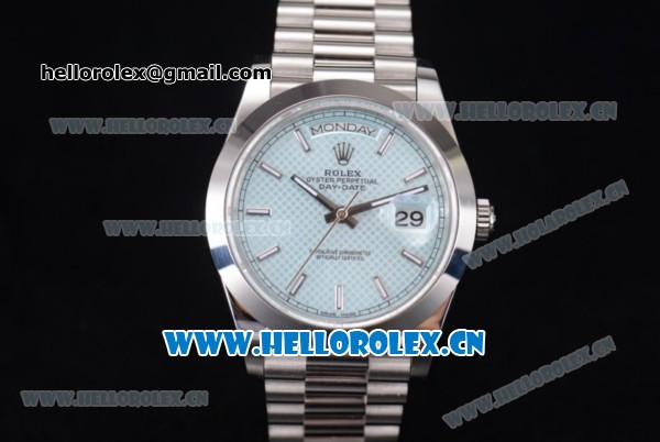 Rolex Day Date II Clone Rolex 3255 Automatic Stainless Steel Case/Bracelet with Blue Dial and Stick Markers (BP) - Click Image to Close
